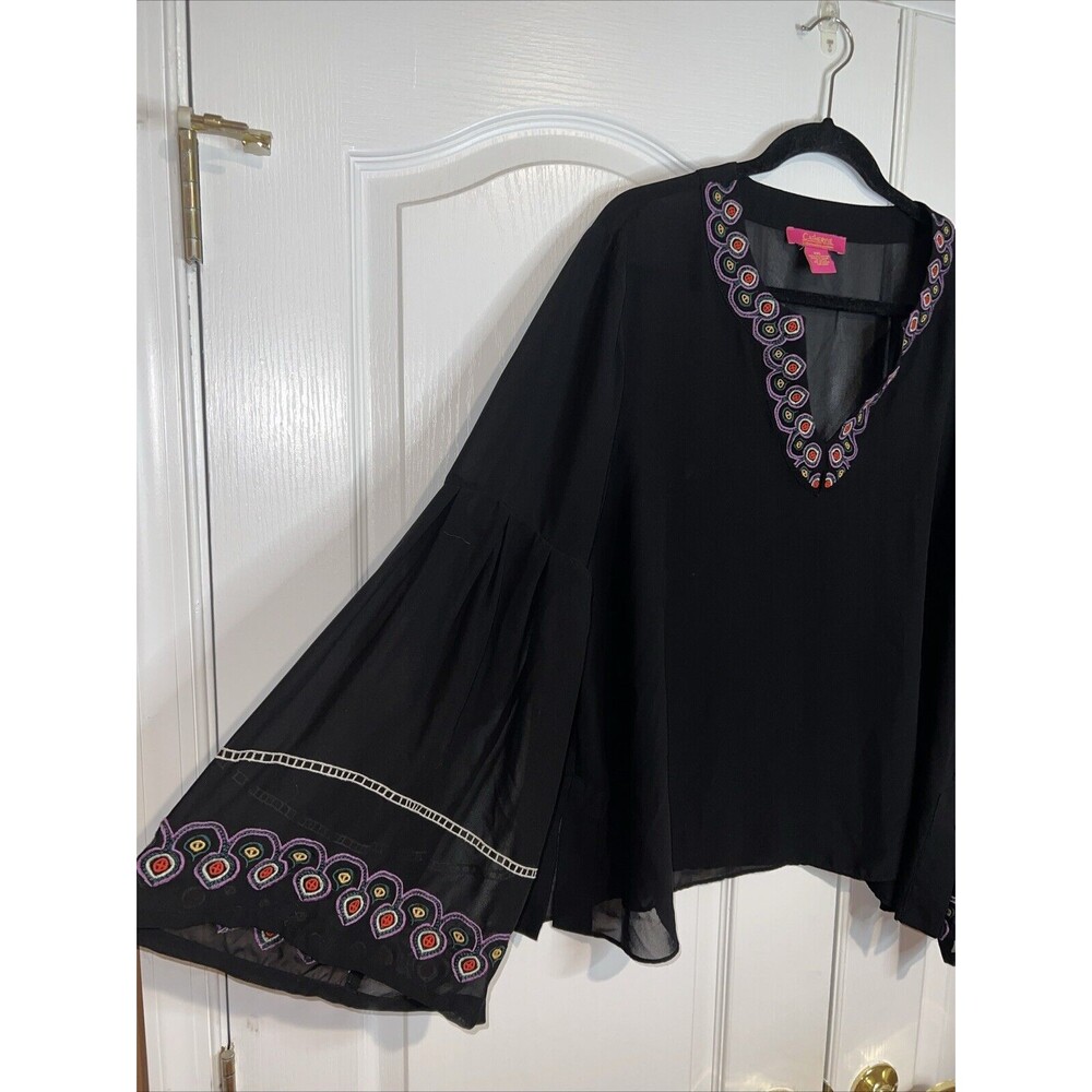 Catherine Malandrino Womens top XXL Sheer Embroider Bell Sleeve Whimsigoth Fairy - Picture 4 of 16